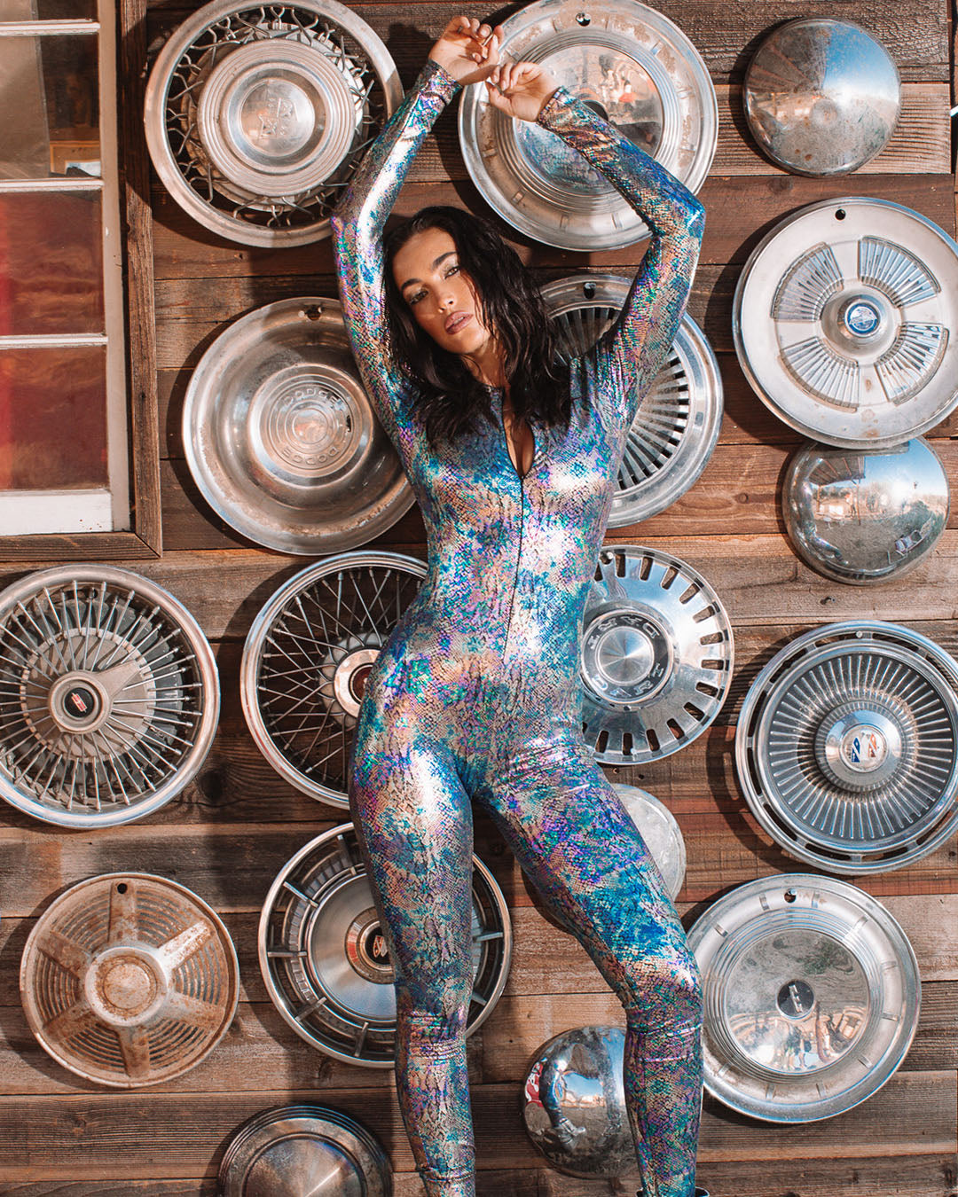 Holographic Rainbow Snakeskin Foil Full Bodysuit | Women's