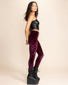 Women's Red Velvet Leggings | Burgundy Leopard