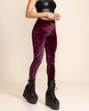 Women's Red Velvet Leggings | Burgundy Leopard