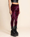 Women's Red Velvet Leggings | Burgundy Leopard