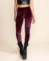 Women's Red Velvet Leggings | Burgundy Leopard