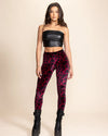 Women's Red Velvet Leggings | Burgundy Leopard