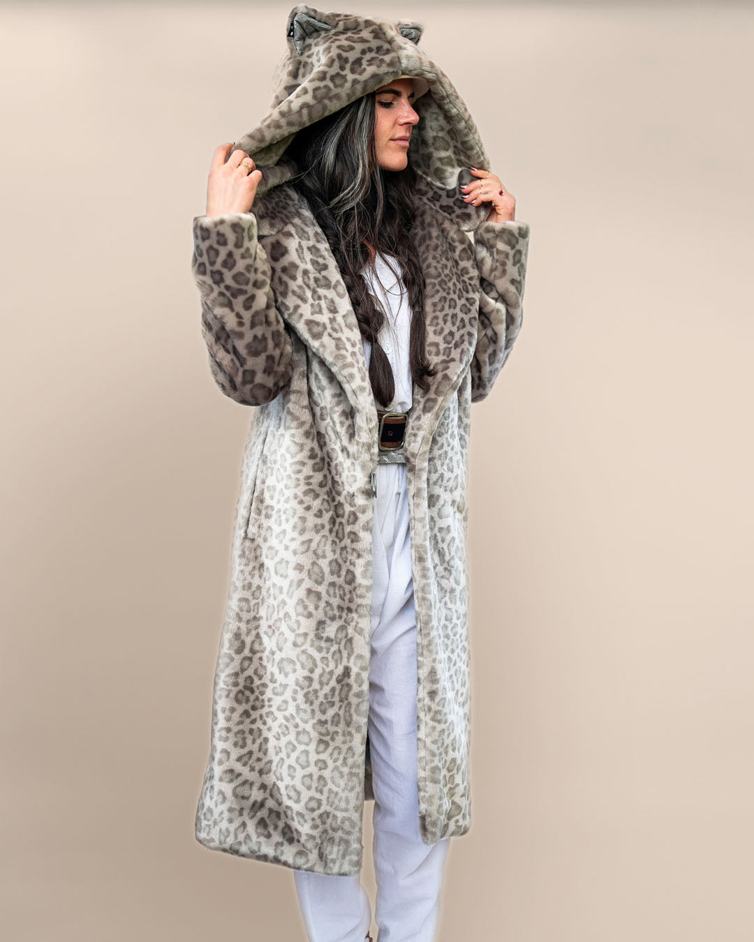 Silver Leopard Classic Luxe Faux Fur Wrap Calf Coat | Women's