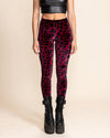 Women's Red Velvet Leggings | Burgundy Leopard