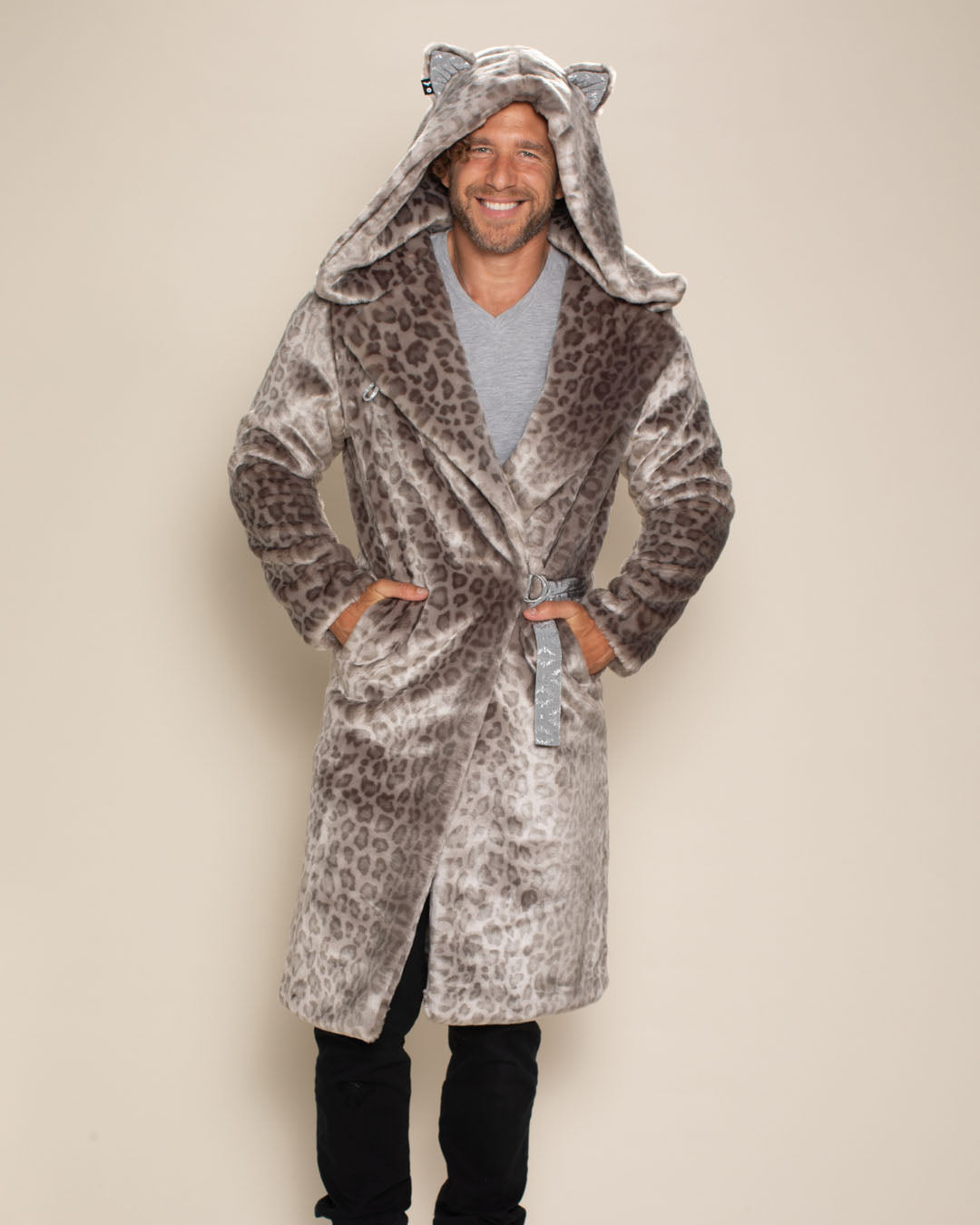 Silver Leopard Classic Luxe Faux Fur Wrap Calf Coat | Men's
