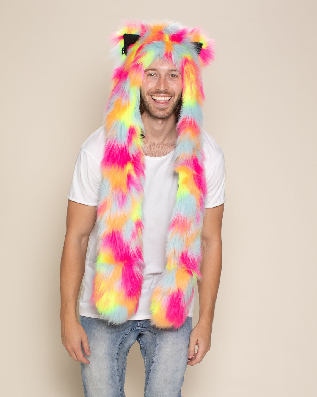 Neon Calico Cat Collector Edition Faux Fur Hood | Men's