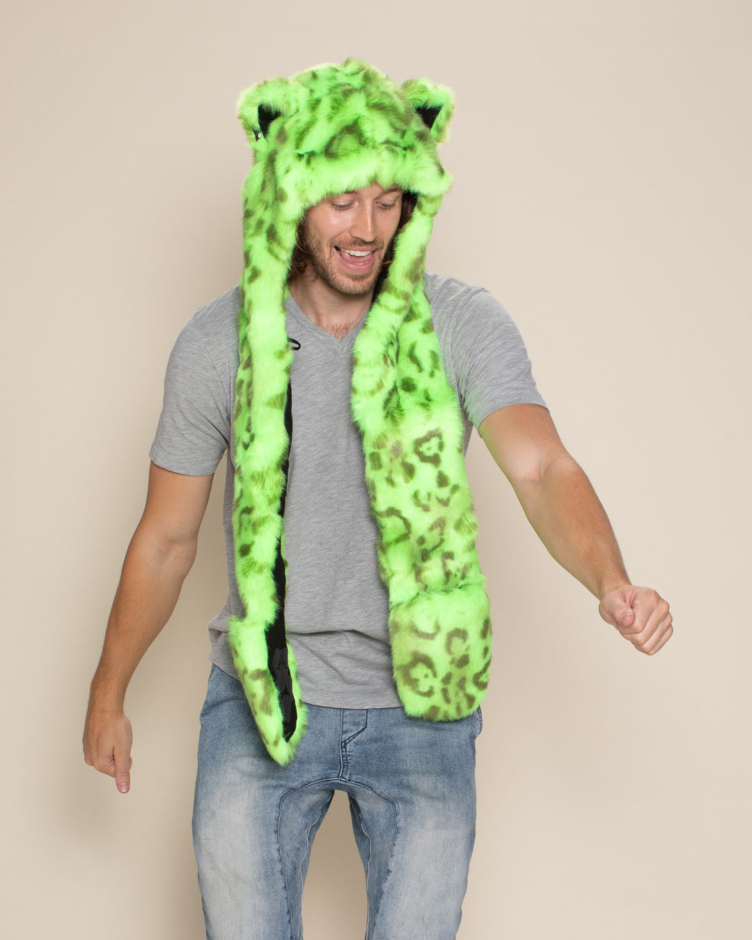 Neon Green Leopard Collector Edition Faux Fur Hood | Men's