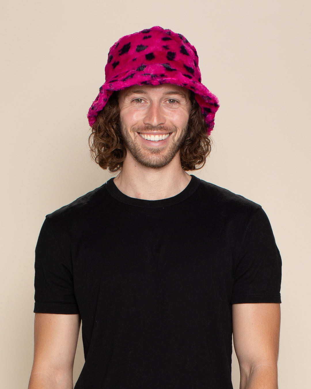 Pink Cheetah Faux Fur Bucket Hat | Men's