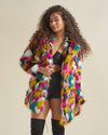 Hooded Women's Faux Fur Coat | Rainbow Butterfly