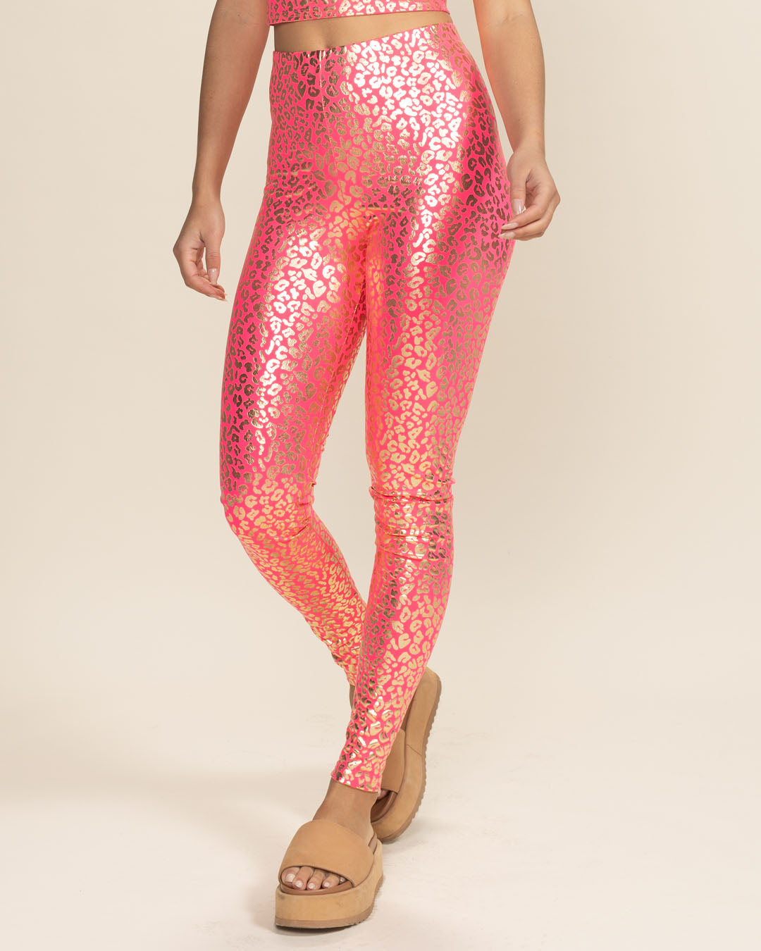Neon Pink Royal Leopard Foil Leggings | Women's