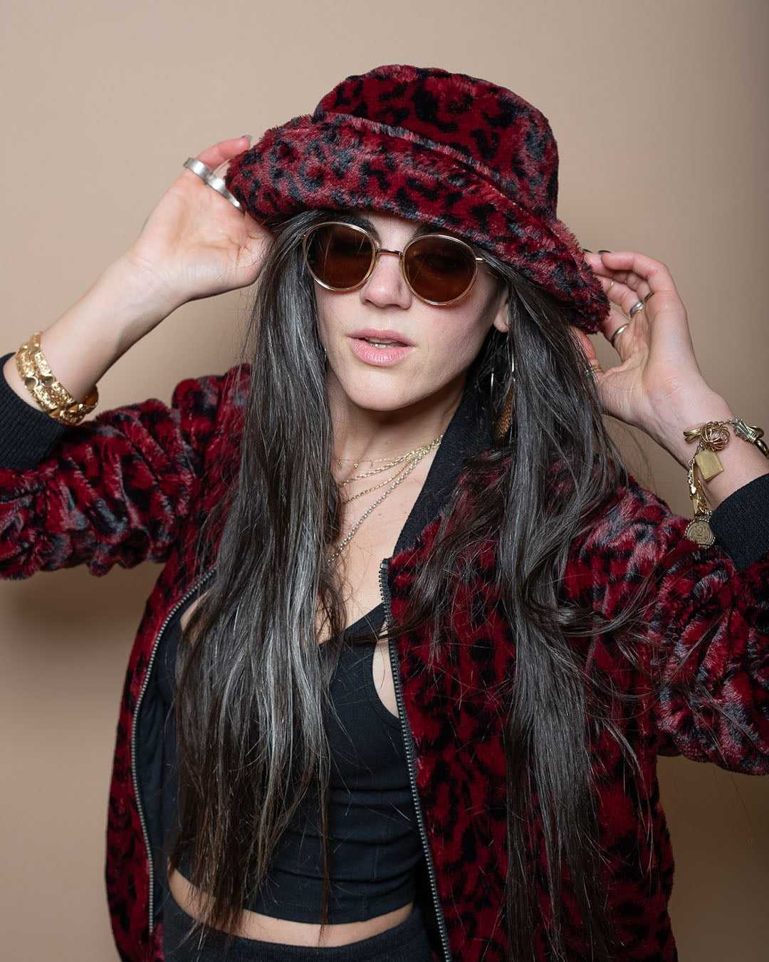 Burgundy Leopard ULTRA SOFT Faux Fur Bucket Hat | Women's