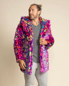 Classic Men's Blue & Pink Faux Fur Coat | Neon Disco Cat