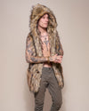 Man wearing Golden Jackal Faux Fur Vest, side view 1
