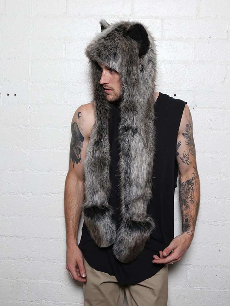 Grey Wolf Faux Fur Hood | Men's