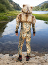 Man wearing Liger Velvet Classic Faux Fur Animal Onesie, back view