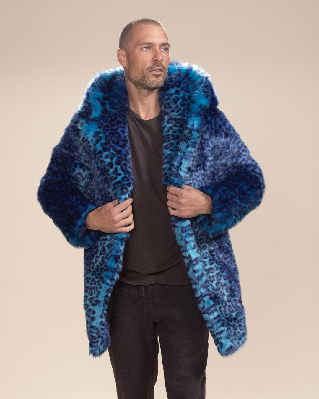 Electric Blue Lynx Classic Collector Edition Faux Fur Coat | Men's
