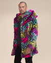 Classic Men's Faux Fur Coat | Neon Graffiti Leopard