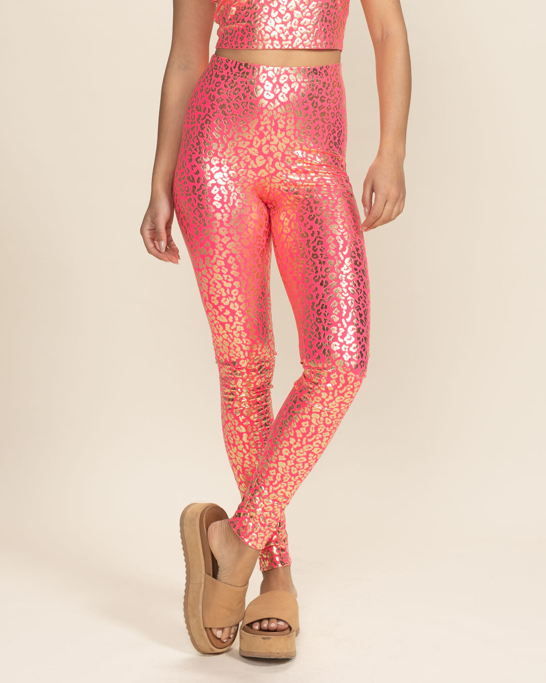 Neon Pink Royal Leopard Foil Leggings | Women&#39;s