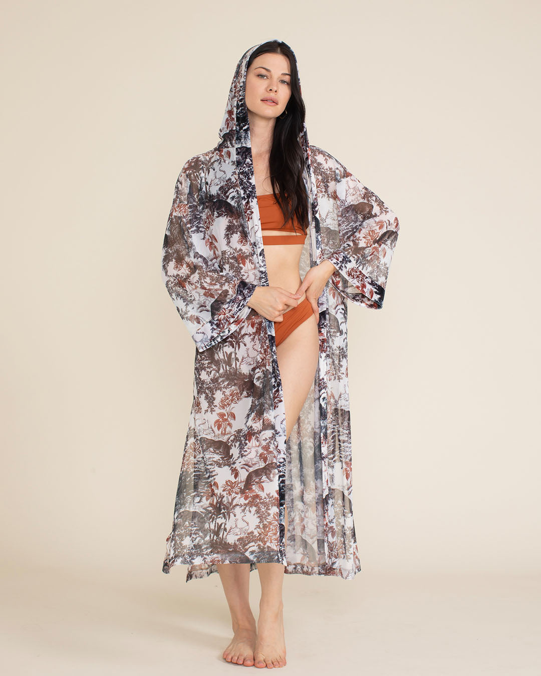 Leopard Toile Hooded Mesh Kimono | Women's