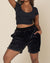 Slate Leopard Ultra Soft Faux Fur Sweat Shorts | Women's