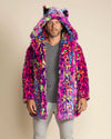 Classic Men's Blue & Pink Faux Fur Coat | Neon Disco Cat