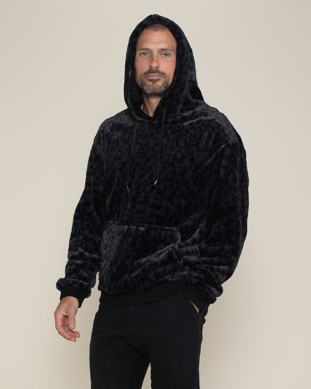 Slate Leopard Hooded ULTRA SOFT Faux Fur Hoodie | Men's
