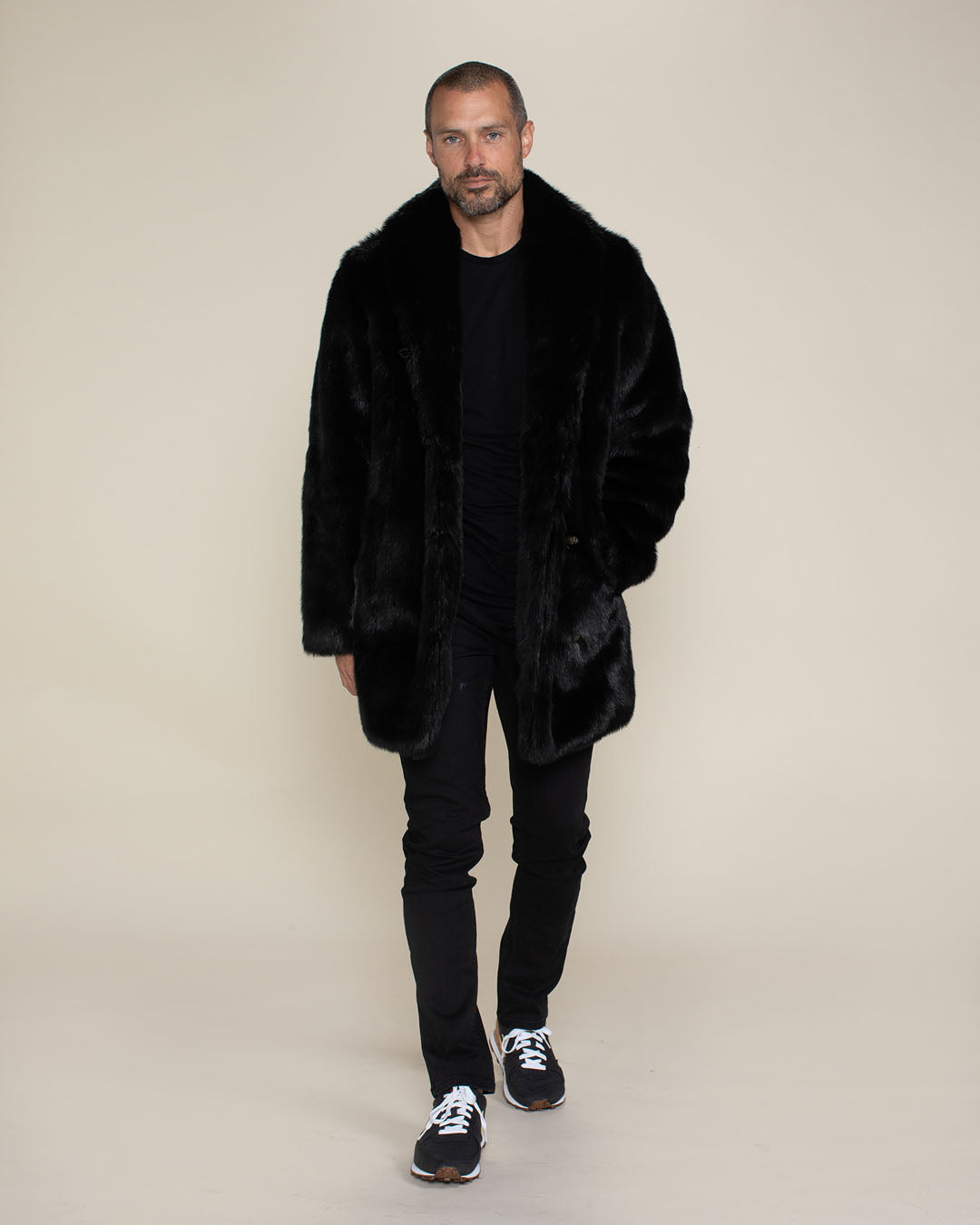 Black Panther Collared Faux Fur Coat | Men's