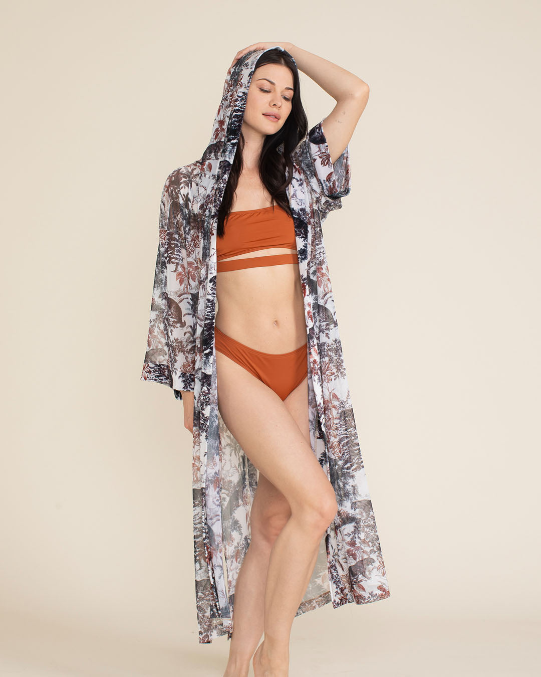 Leopard Toile Hooded Mesh Kimono | Women&#39;s