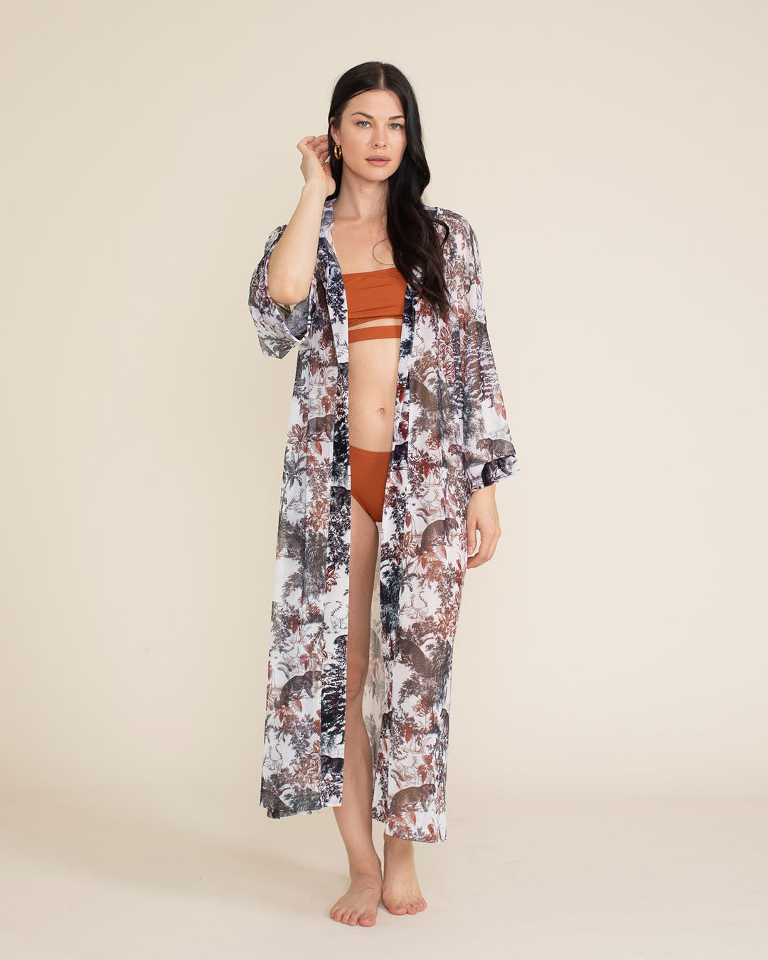 Leopard Toile Hooded Mesh Kimono | Women&#39;s