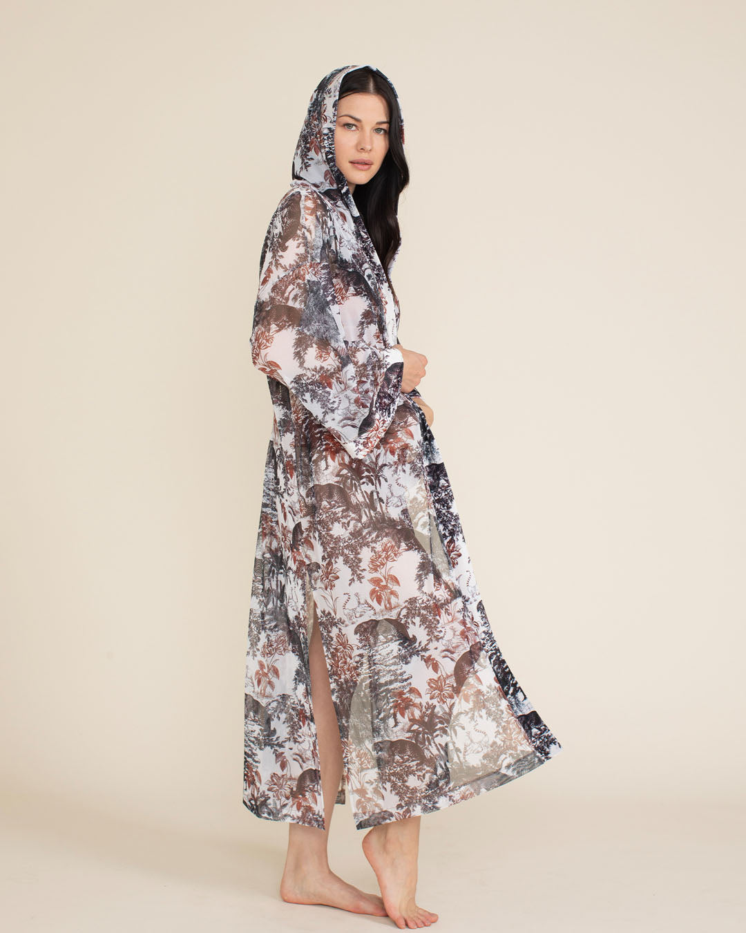 Leopard Toile Hooded Mesh Kimono | Women's
