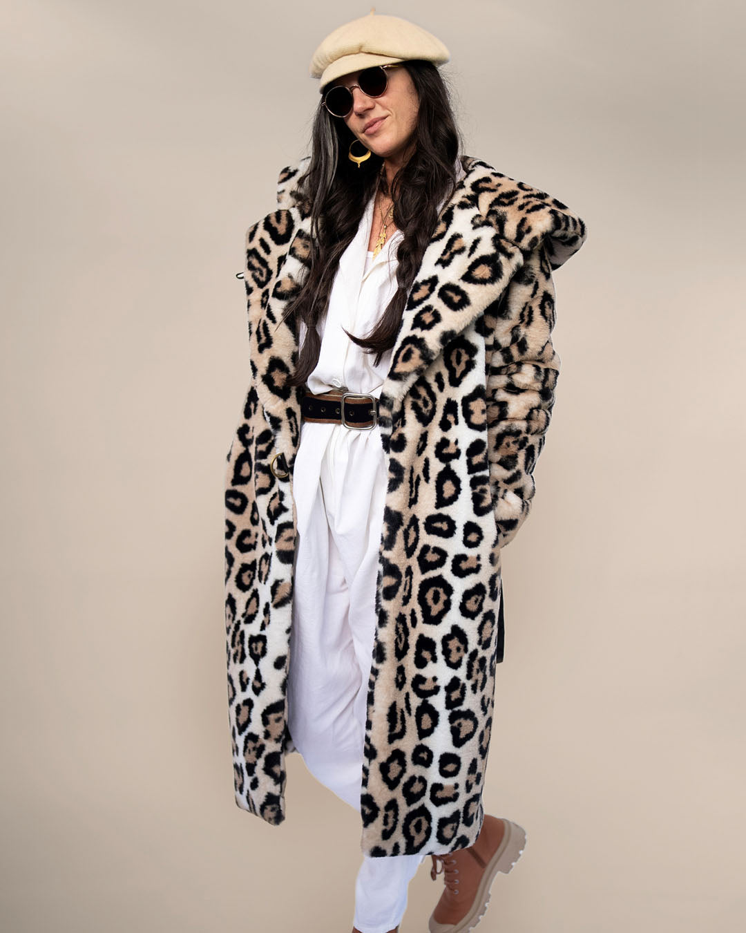Arabian Leopard Classic Collector Edition Faux Fur Wrap Calf Length Coat | Women's