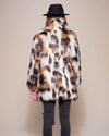 Back View of Manx Cat Collared Faux Fur Coat
