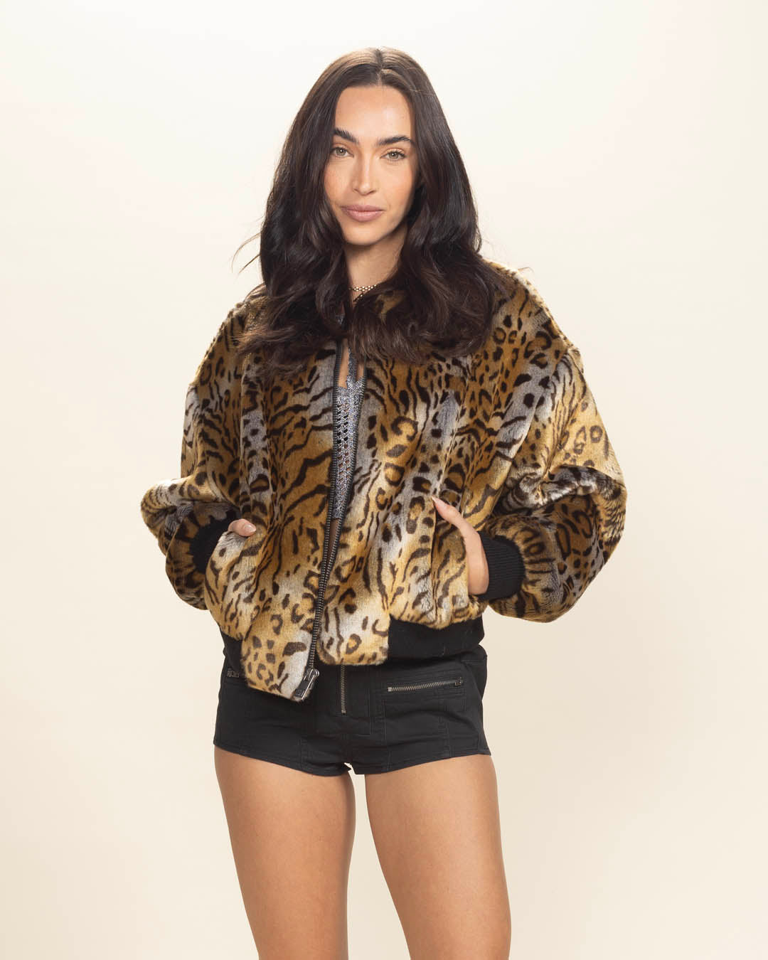 Margay Wild Cat Faux Fur Varsity Jacket | Women's