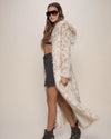 Hooded Women's Long Faux Fur Coat | Baby Snow Leopard | Made-To-Order