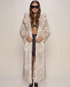 Hooded Women's Long Faux Fur Coat | Baby Snow Leopard | Made-To-Order