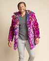 Classic Men's Blue & Pink Faux Fur Coat | Neon Disco Cat