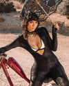 Women's Black Full Bodysuit | Black Snakeskin