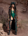 Classic Women's Long Sequin Coat | Oasis Emerald Green