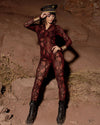 Women's Full Body Lace Bodysuit | Red Garnet Snakeskin