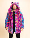Classic Men's Blue & Pink Faux Fur Coat | Neon Disco Cat