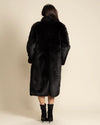 Women's Long Faux Fur Coat | Black Serval