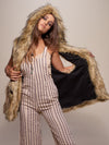 Exterior and Interior View of Golden Jackal Hooded Faux Fur Vest