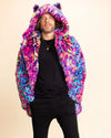 Classic Men's Blue & Pink Faux Fur Coat | Neon Disco Cat