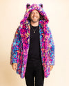 Classic Men's Blue & Pink Faux Fur Coat | Neon Disco Cat