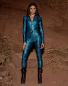 Women's Metallic Full Bodysuit | Blue Viper