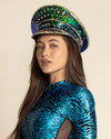 Women's Festival Hat - Captain Hat | Sequin Blue Green Hummingbird