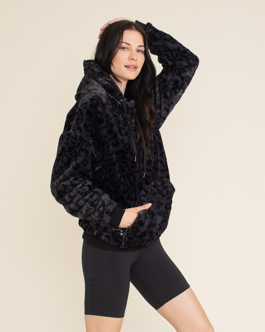 Slate Leopard Hooded ULTRA SOFT Faux Fur Hoodie | Women's