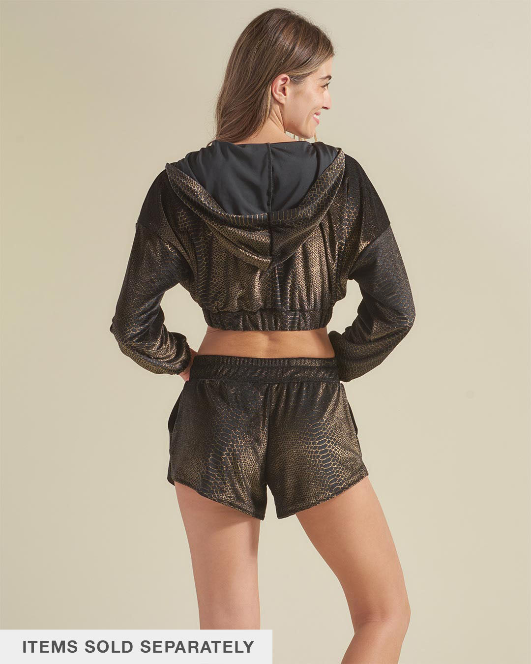 Black Snakeskin Hooded Velvet Cropped Jacket | Women's