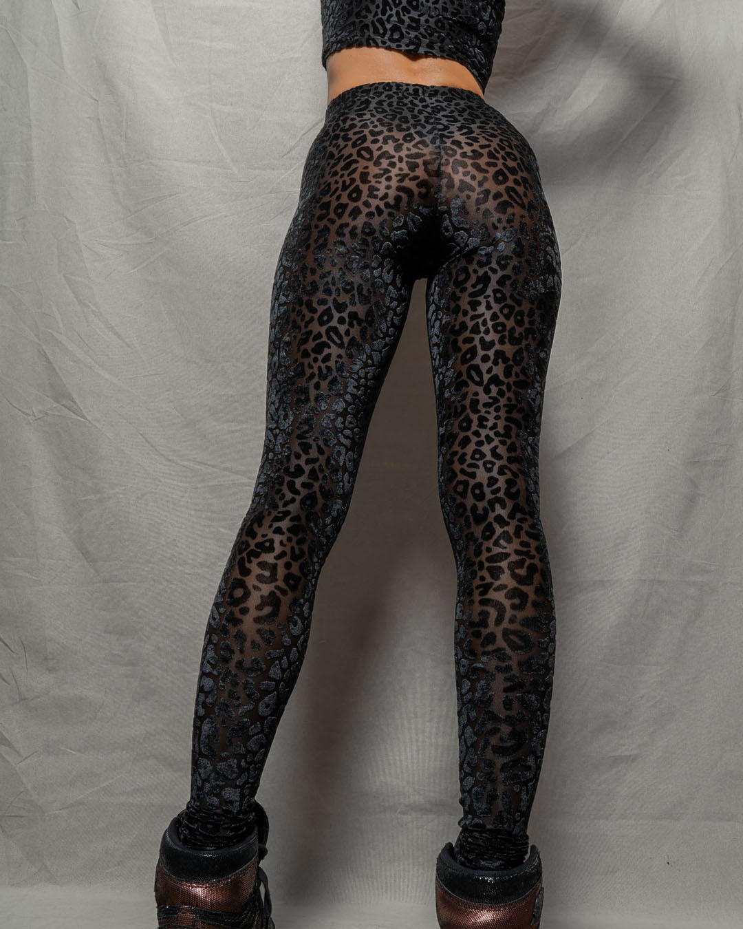 Black Leopard Burnout Velvet High Rise Leggings | Women's