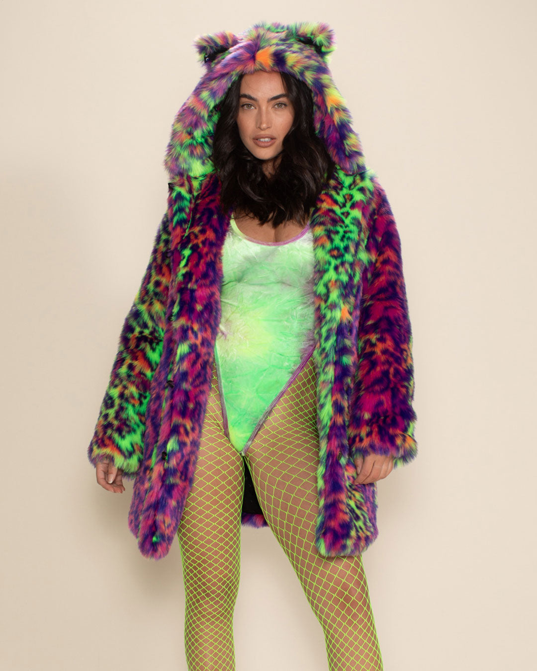 Neon Disco Kitty Classic Faux Fur Coat | Women's